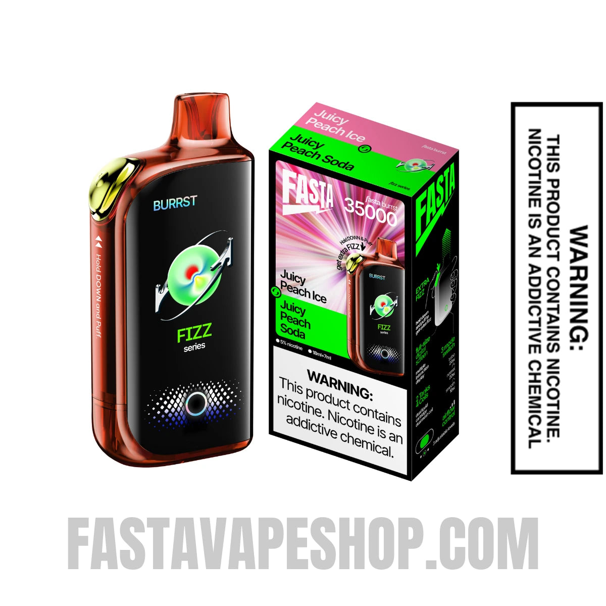 Juicy Peach Ice / Juicy Peach Soda Fasta Burrst 35000 Fizz Series Vape With Package Box Juicy Peach Ice / Juicy Peach Soda Fasta Burrst 35000 Fizz Series Vape With Package Box