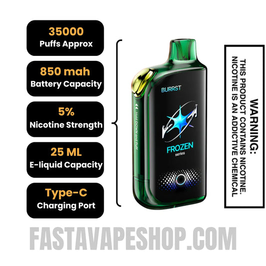 Sour Apple Ice / Frozen Sour Apple Fasta Burrst 35000 Vape Specifications Sour Apple Ice / Frozen Sour Apple Fasta Burrst 35000 Vape Specifications
