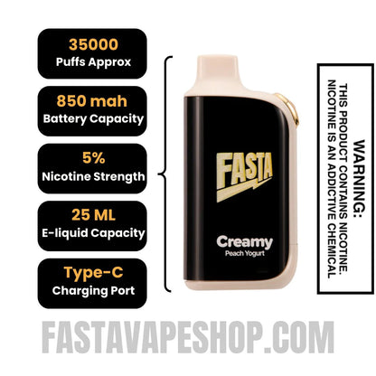 Creamy Peach Yogurt Fasta Burrst 35000 Creamy Edition Vape Specifications