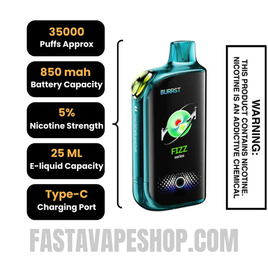 Grape B-Pop / Grape Soda Fasta Burrst 35000 Fizz Series Vape Specifications