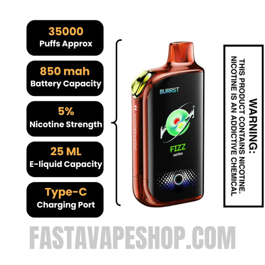 Juicy Peach Ice / Juicy Peach Soda Fasta Burrst 35000 Fizz Series Vape Specifications