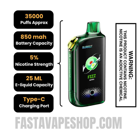 Lime Cucumber / Lime Cucumber Soda Fasta Burrst 35000 Fizz Series Vape Specifications