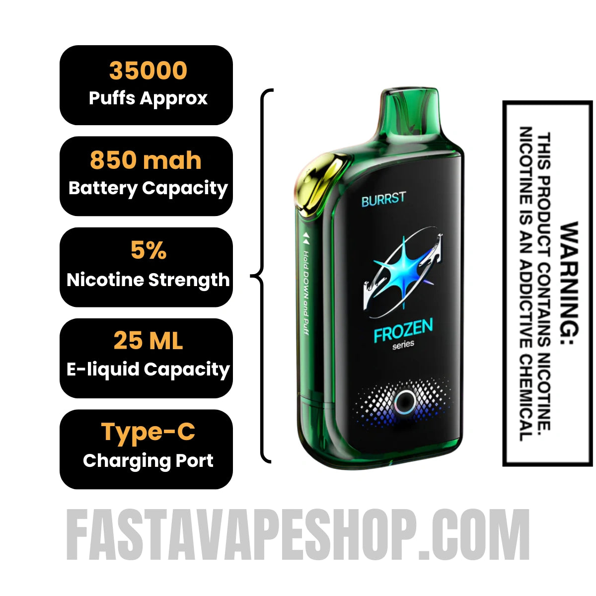 Sour Apple Ice / Frozen Sour Apple Fasta Burrst 35000 Vape Specifications