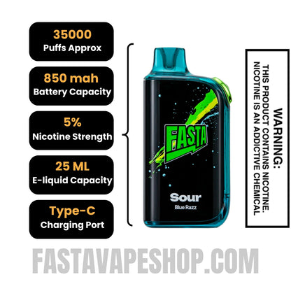 Sour Blue Razz Ice Fasta Burrst 35000 Sour Edition Vape Specifications