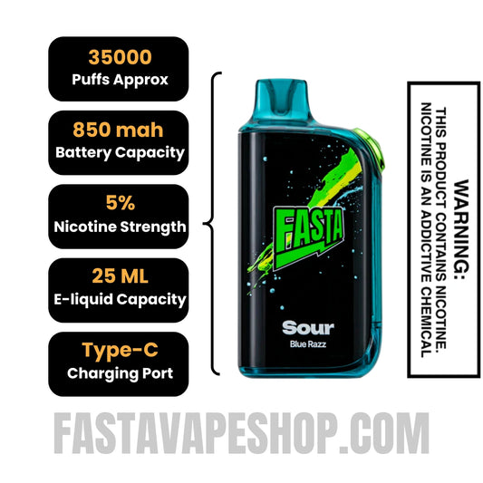Sour Blue Razz Ice Fasta Burrst 35000 Sour Edition Vape Specifications