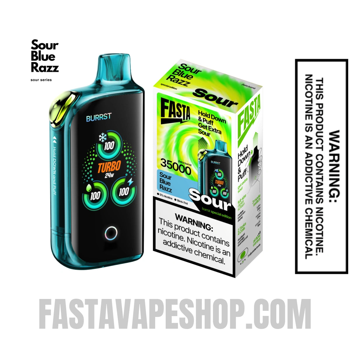 Sour Blue Razz Ice Fasta Burrst 35000 Sour Edition Vape With Package Box