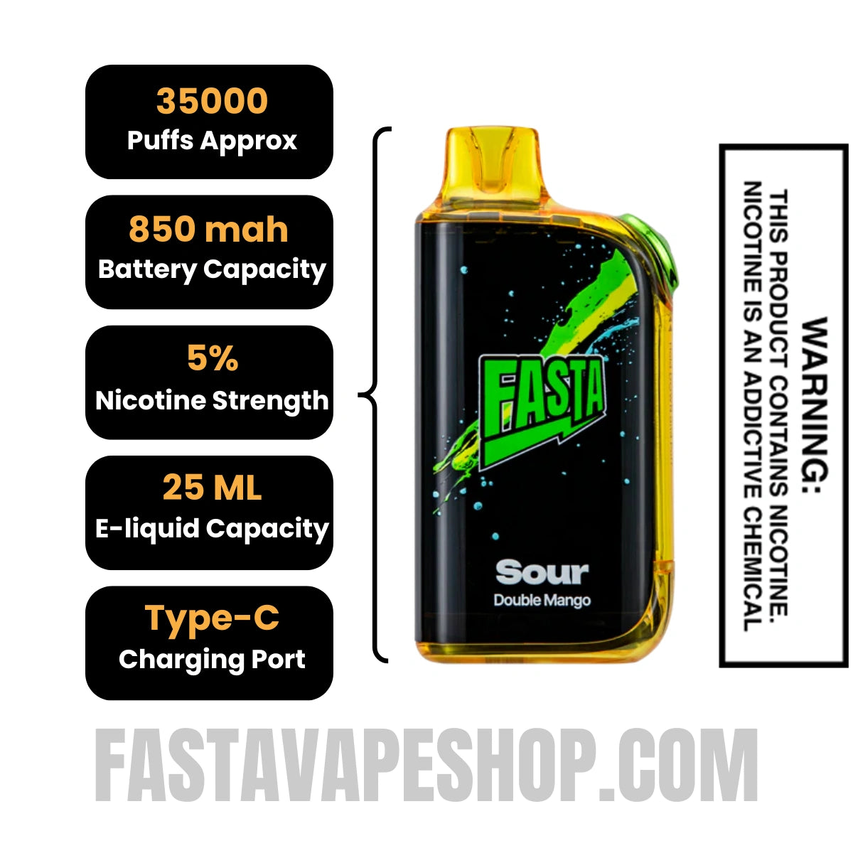 Sour Double Mango Fasta Burrst 35000 Sour Edition Vape Specifications