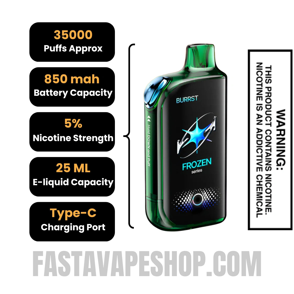 White Grape / Frozen White Grape Fasta Burrst 35000 Vape Specifications